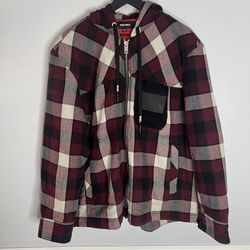 Diesel J-Vasilevich Plaid Hooded Zip Up Jacket Mens Large Red Black