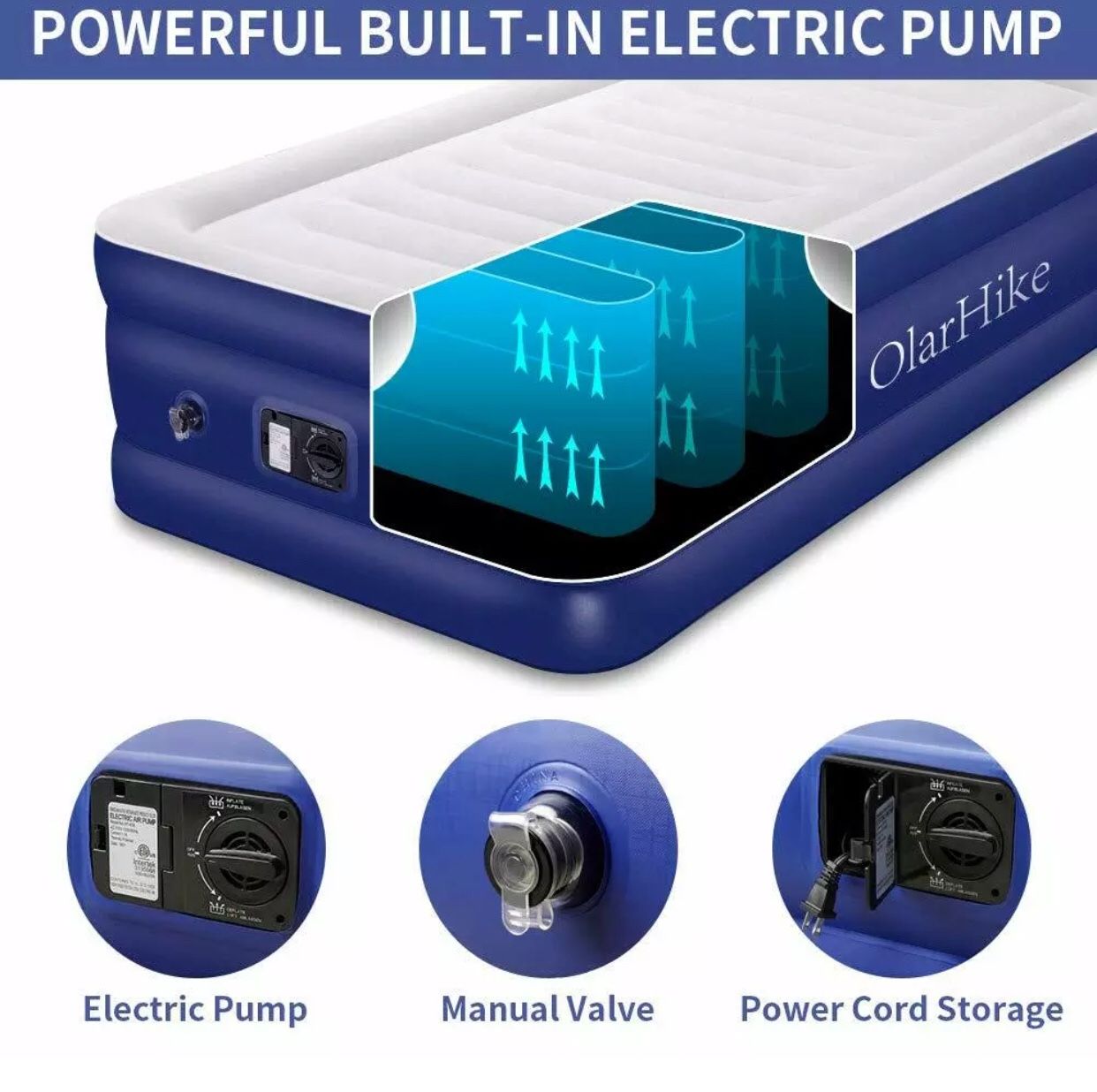 OlarHike Twin Air Mattress with Builtin Pump, Elevated Double High