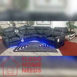 Black leather power Recliner sectional sofa set