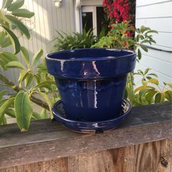Blue Plant Pot With Saucer