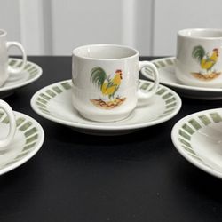 New Set Of 5 Rooster Theme Coffee Cup And Plate Set Just $5