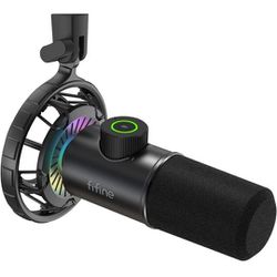 FIFINE USB Gaming Microphone, Dynamic RGB Microphone for PC, with Tap to Mute Button, Plug & Play Cardioid Mic with Headphone Jack for Streaming, Podc