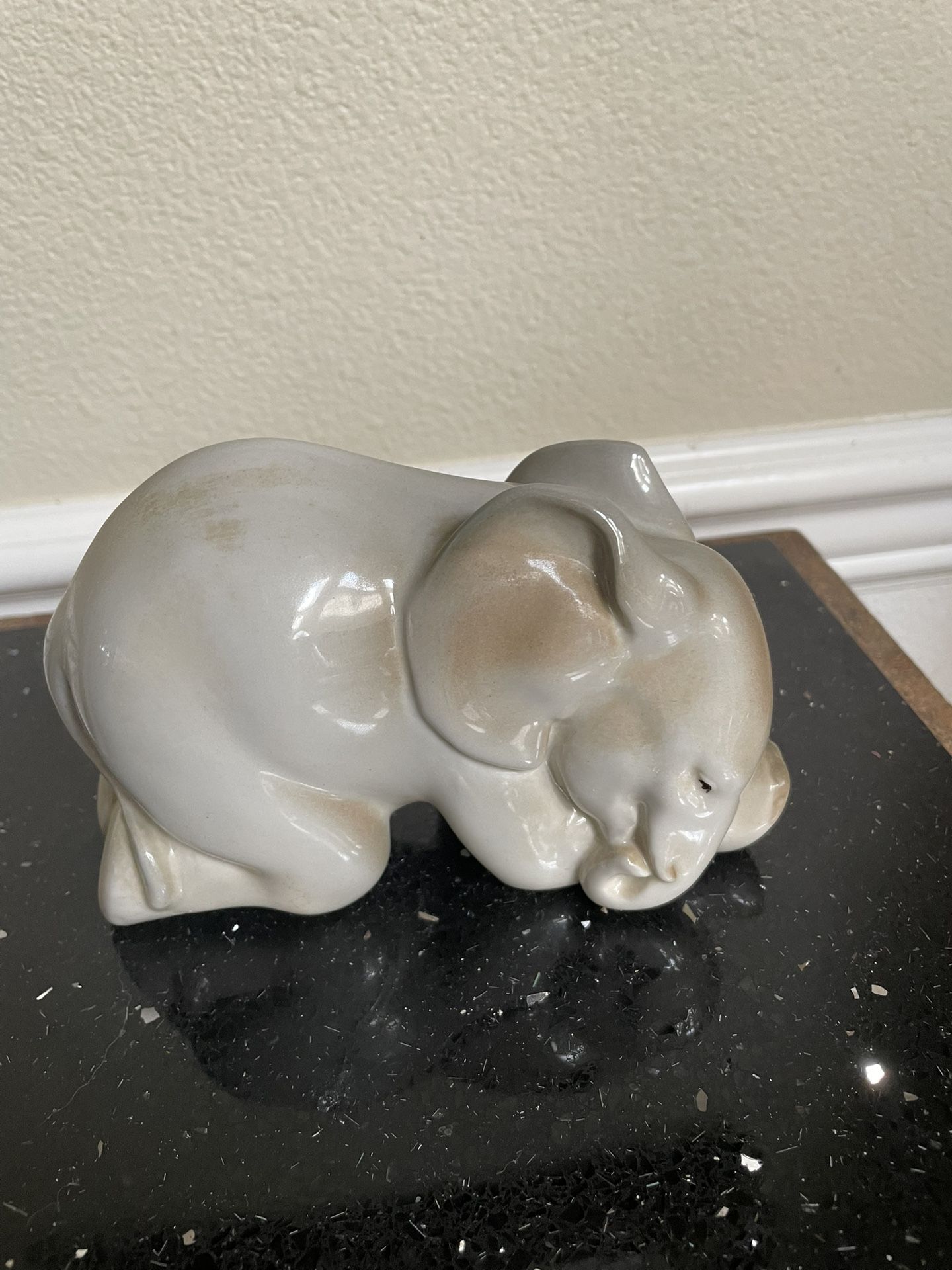 Lomonosov Elephant Figurine Kneeling Gray Porcelain made in USSR