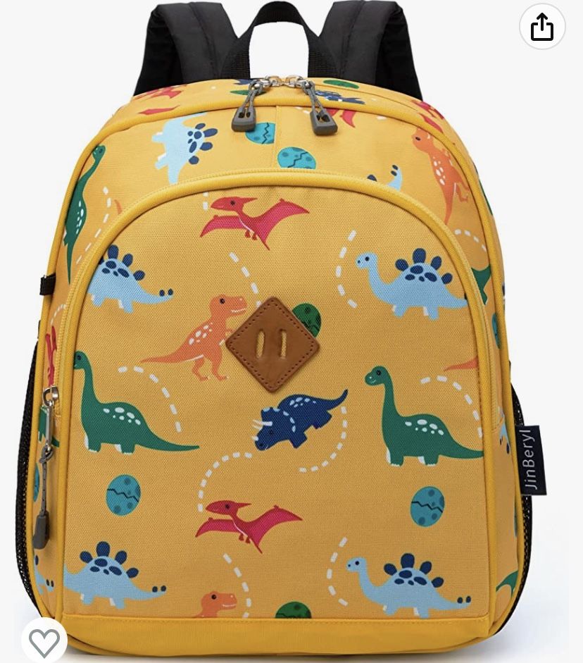 Toddler Backpack for Boys, 12 Inch Kids Dinosaur Backpack for Preschool or Kindergarten, Yellow