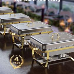 Chafing Dishes for Buffet 4 Pack, 9QT [Elegant Gold and Silver Colors] Food Warmers for Parties Buffet [Sturdy and High Grade] Chafing Dish Buffet Set