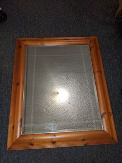 Pine Wood Framed Beveled Wall Mirror