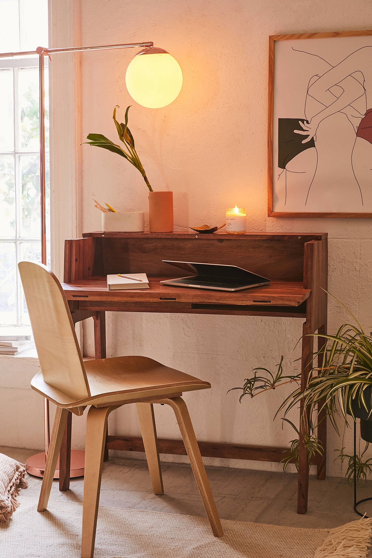 mid century foldout wood desk