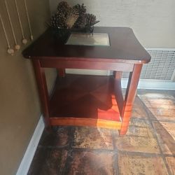 Solid Wood/Glass Side End Table