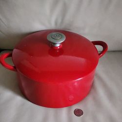 Mario Batali Cast Iron Dutch Oven 6QT Red Enameled Porcelain 12LB Stock Pot