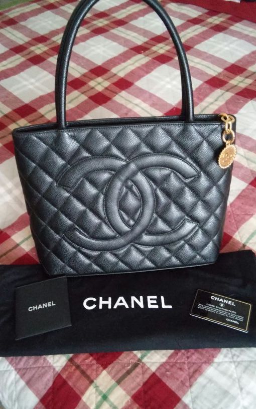 Chanel Black Caviar leather medallion tote