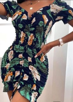 Floral Scrunch Adjustable Tie Dress New