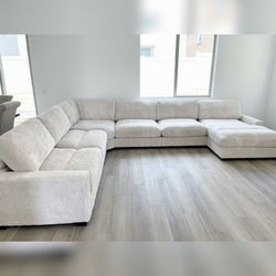 6PC Extra large modular sofa set Beige colorduroy fabric