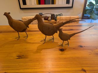 Rustic Metal Pheasant Sculptures - Set of 3