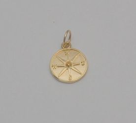 14K Yellow Gold Small Compass Rose North South East West Pendant Charm 10.7mm