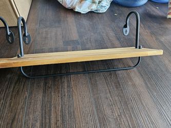 Rustic Wood Floating Shelf w/ Industrial Metal Hooks/Towel Bar