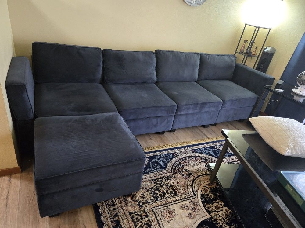 Belffin Modular Sectional Sofa Couch with Reversible Chaise Velvet L Shaped Storage 4-seat Convertible Blue…