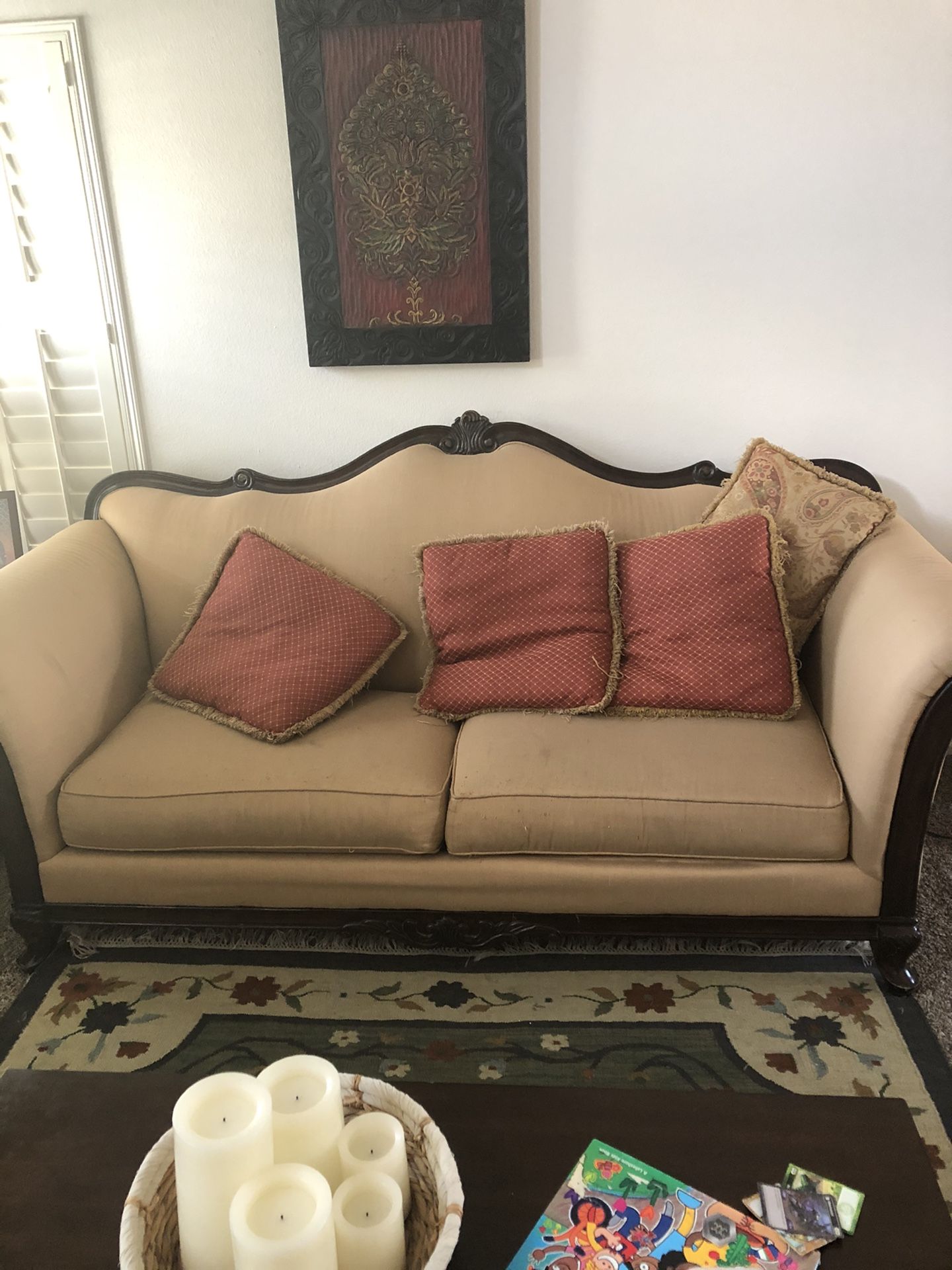 Schnadig two couch set (sofa and love seat) with 5 pillows