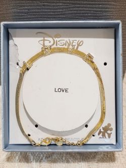 NIB Disney Classics Minnie Mouse "LOVE" CZ Herringbone Gold Chain Bracelet *Please Read Description*