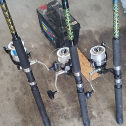 3 Matching Fishing Poles & Reels
