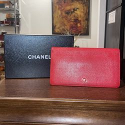 CHANEL Red Caviar Flap Wallet