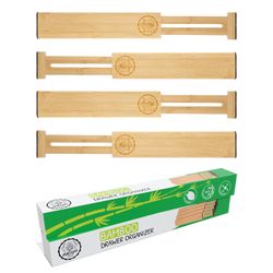 Bamboo Drawer Dividers - 4-Pack Adjustable, Natural, And Easy To Install