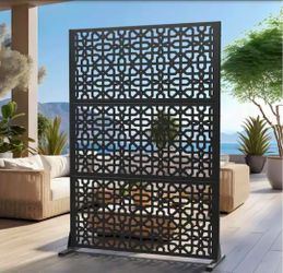 Dovelina 72 in.H x 47 in.W Laser Cut Metal Wall Sculptures Black Perilla Pattern Outdoor Privacy Screen