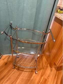 Vintage Hollywood Regency Chrome and Glass 3-Tier Bar Cart