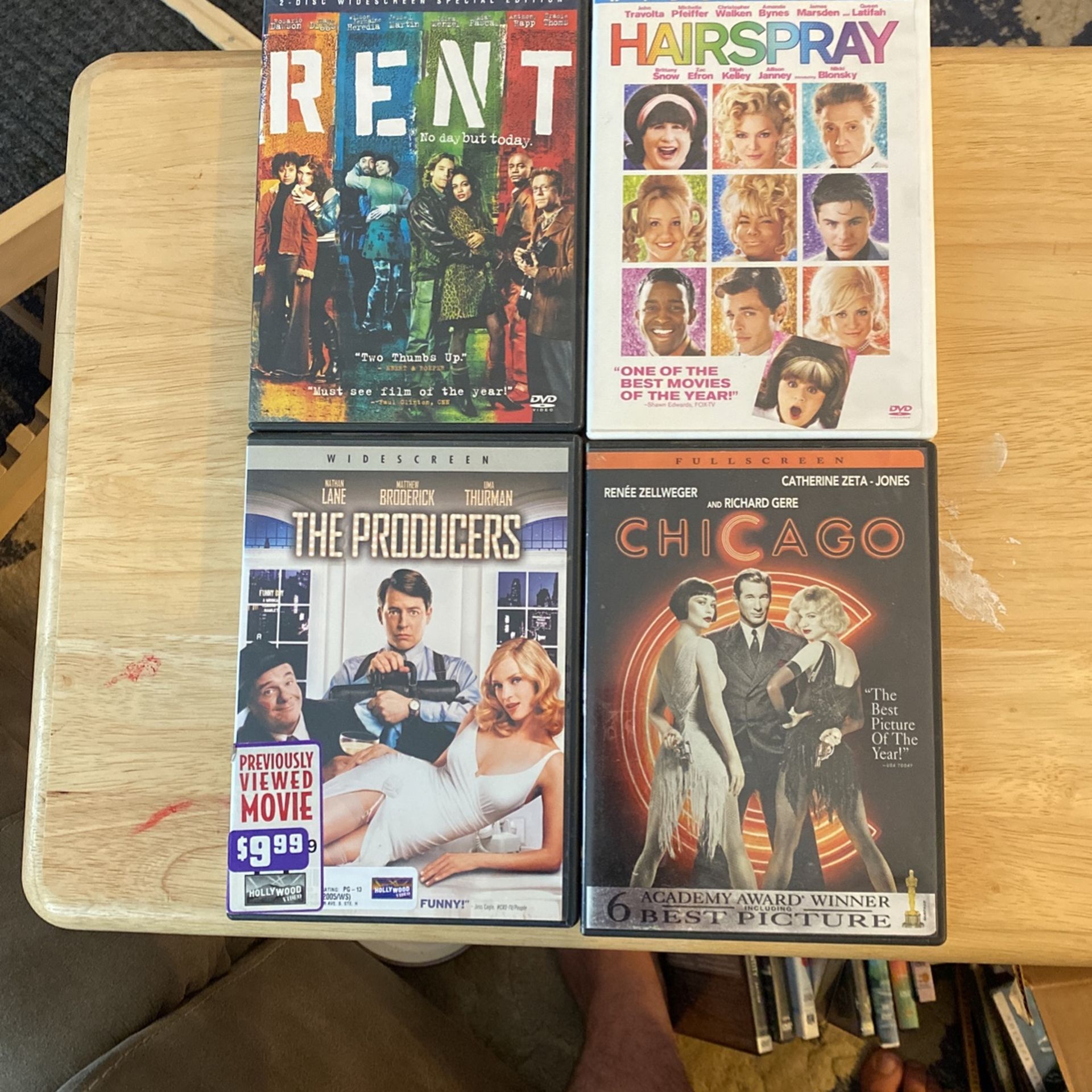 DVDs, Musicals: Rent, Hairspray, The Producers and Chicago