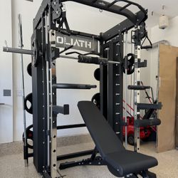 Smith Machine, Pulley System, Power Rack, Rubber Weights, Dumbbells 
