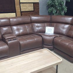 Brown Leather Modular Power Reclining Sectional(New)