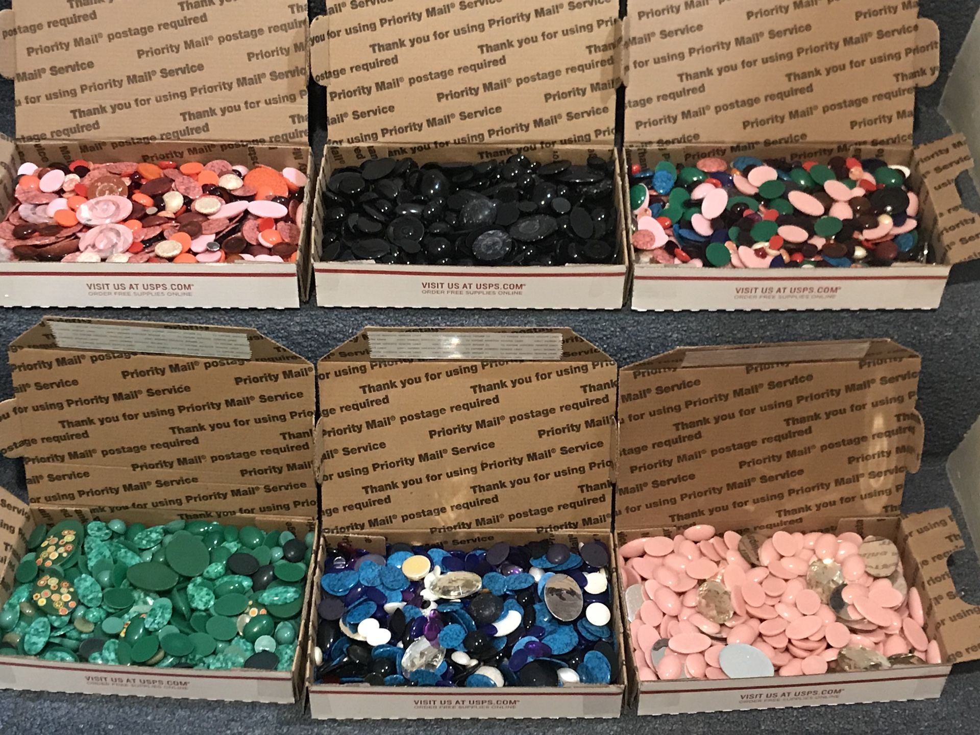 Cabochons - mutiple boxes assorted colors and sizes
