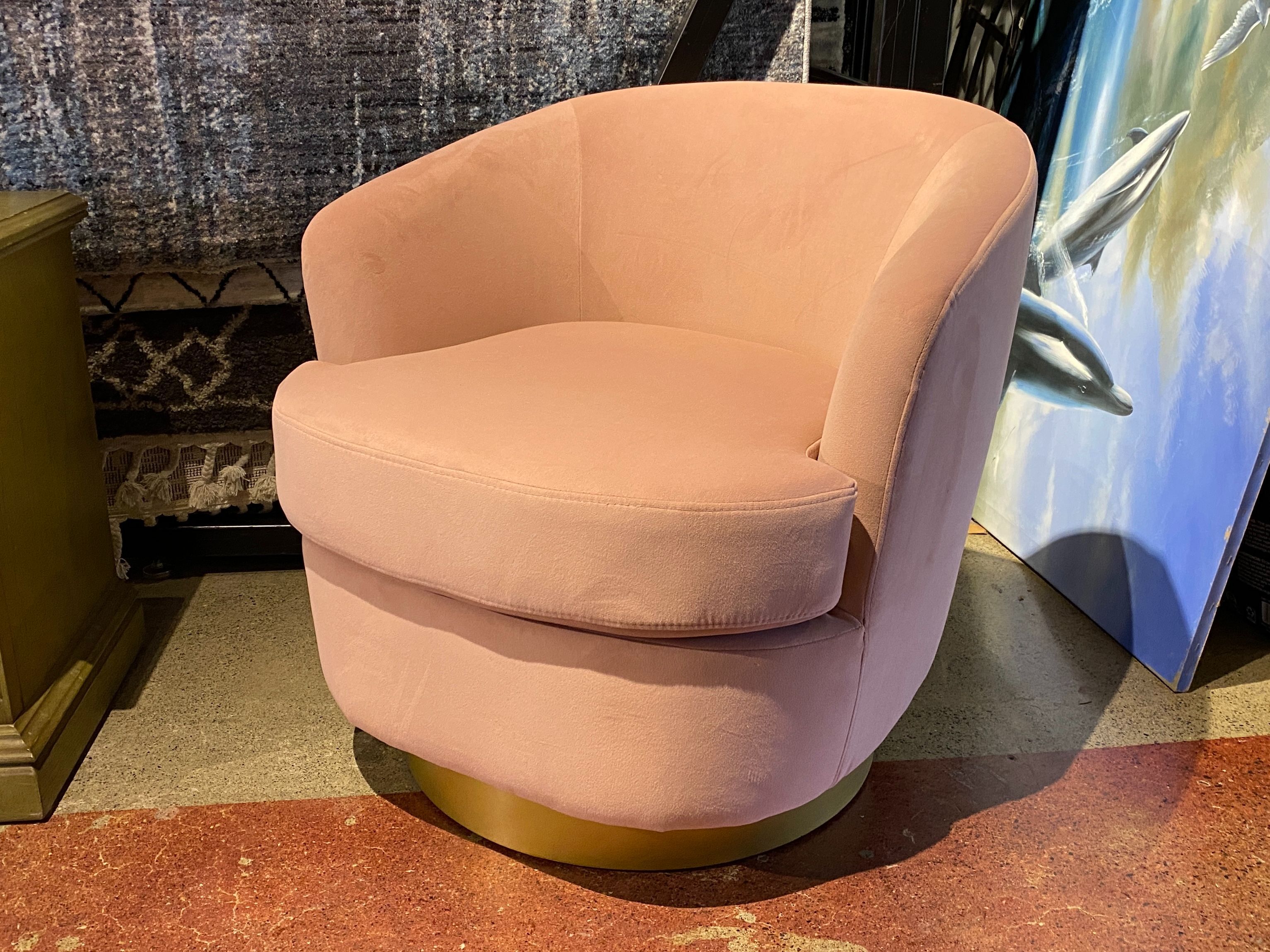 Blush Pink Plush Swivel Tub Chair