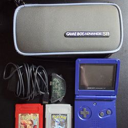 Retro Nintendo Game Boy Advance SP Cobalt Blue Bundle + Pokémon Red & Silver