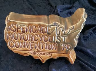 Vintage 1979 Aspencade Motorcyclist Convention Ceramic Plaque, Ruidoso NM