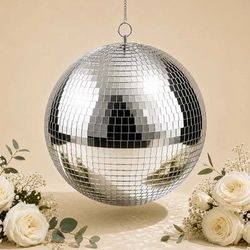 20 Inch Disco Ball with Hanging Ring - Large Silver Mirror Ball