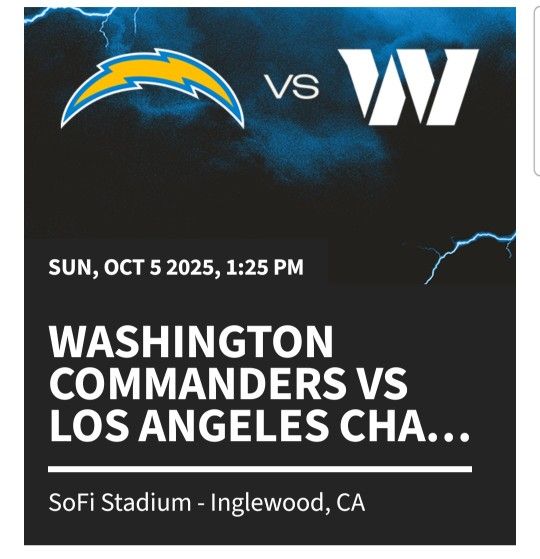 Chargers Vs Commanders 2 Tickets