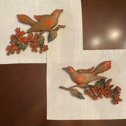 Vintage Syroco Wall Plaques – Pair of Birds with Floral Branches