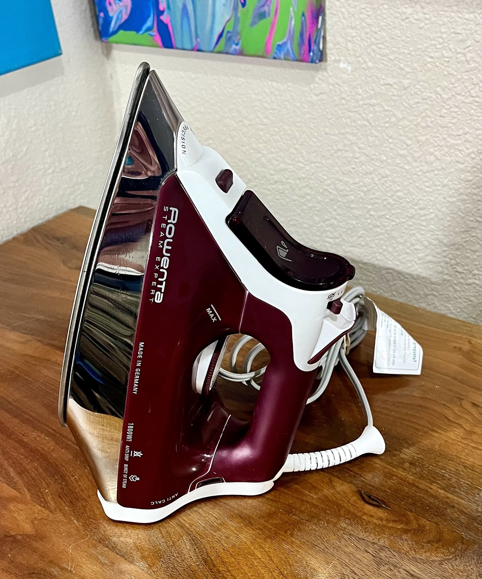 Rowenta STEAM EXPERT Professional Steam Iron MADE IN GERMANY 1800 WATT MAROON RED! Excellent Condition As Standard Iron. *Iron Will Not Retain Water*