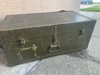 Vintage Military Green Metal Storage Trunk