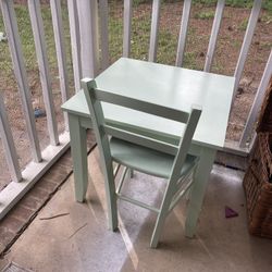 Pastel Green Side Table With Small Chair Newly Refinished