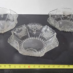Three Vintage Elegant Glass Serving Bowls by New Martinsville