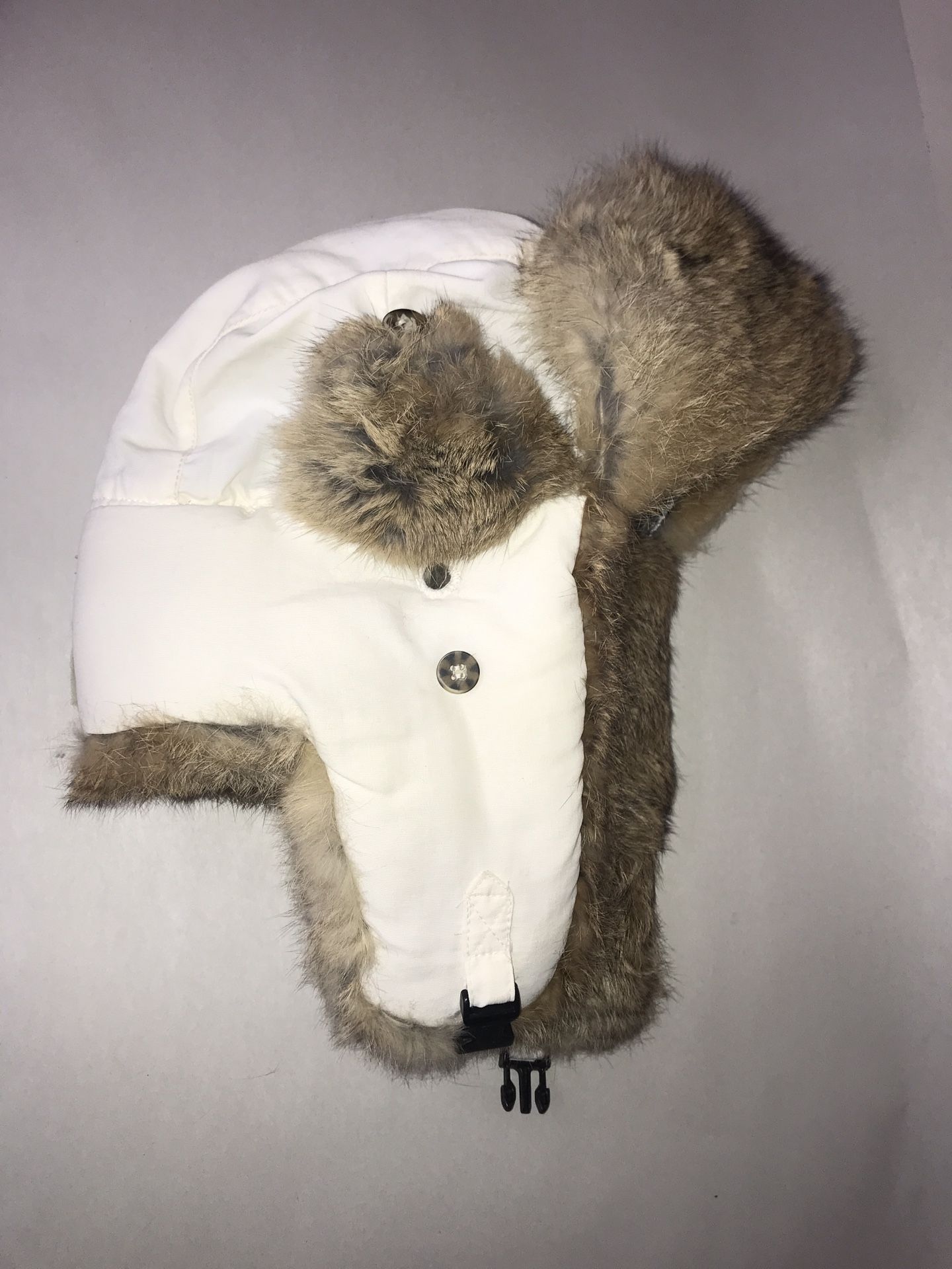 Mad Bomber Rabbit Fur Trapper Hat Ear Flap Winter Size XL Warm White Nylon