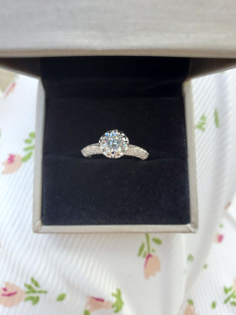 Moissanite Diamond Sterling Silver Solitaire Ring Size 6