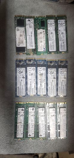 LOT OF 15 256GB SSD'S INTEL SANDISK MICRON