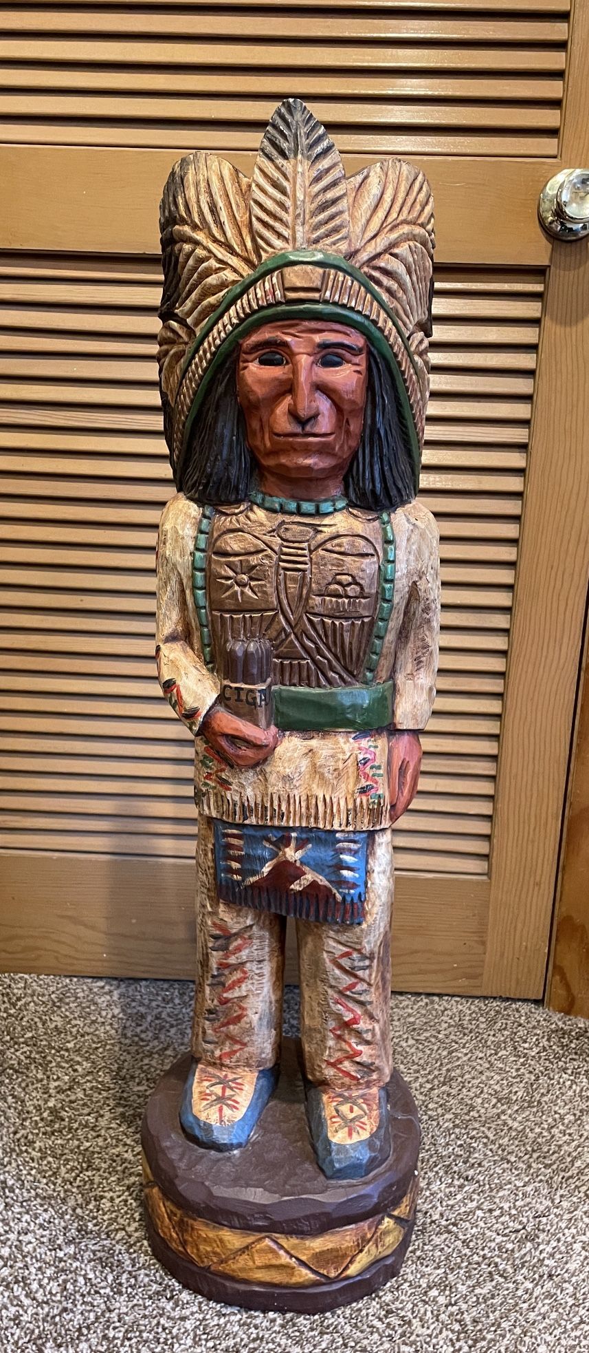 3' F. Gallagher Cigar Store Hand Carved Wooden Indian Sculpture with Eagle Breastplate by Frank Gallagher 3ft