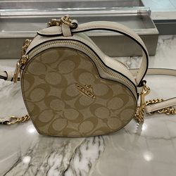 COACH Heart Crossbody Bag Signature Canvas Mini 2Way Beige Cute Y2K Women Japan