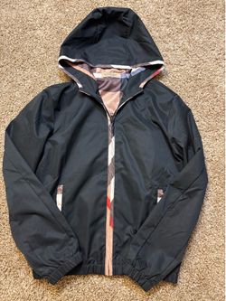 Burberry Mega Check Trim Hooded Jacket Black Womens Size Large