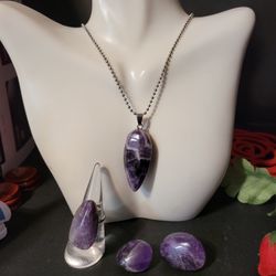 3 PC Amethyst Necklace, Ring And Palm Gift Set