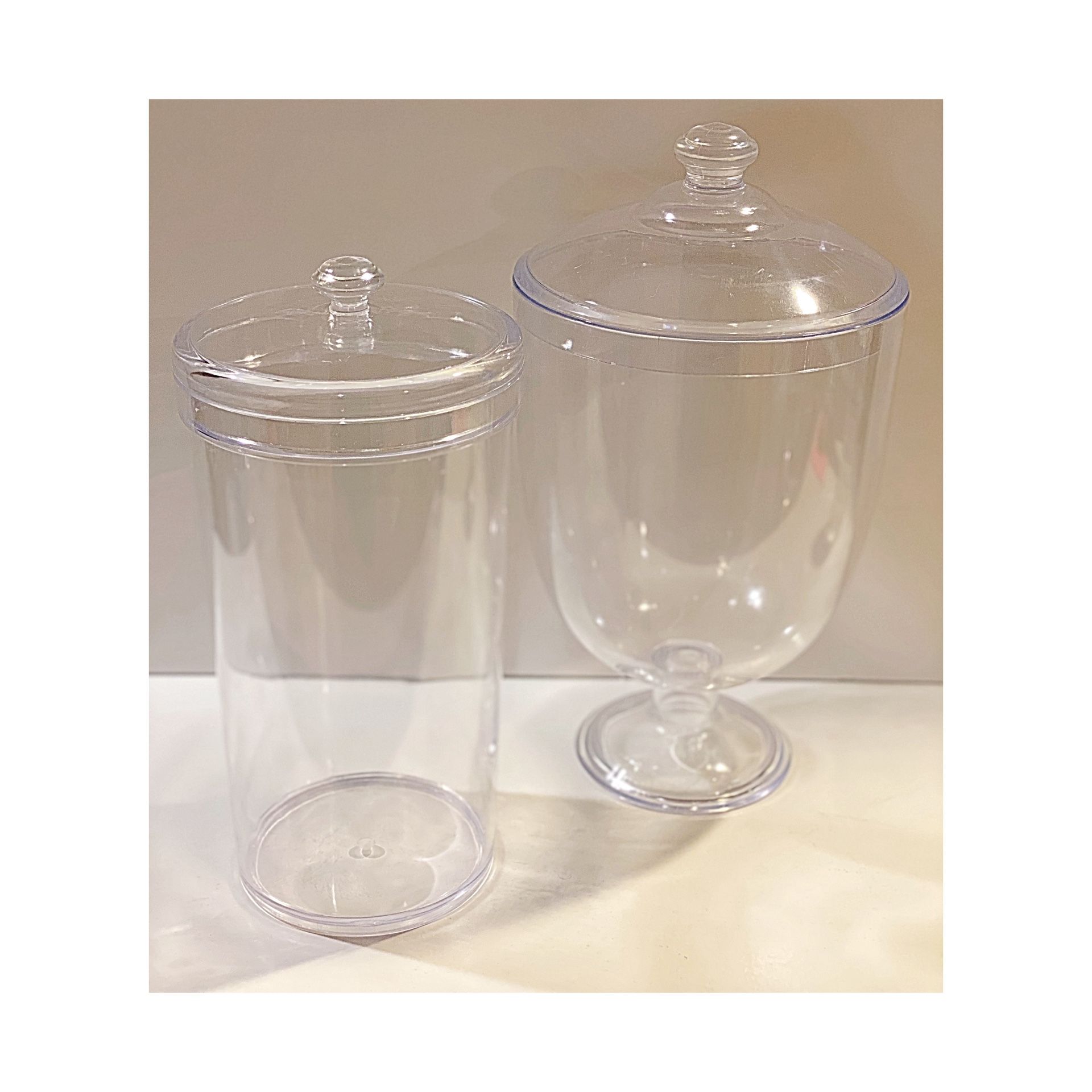 2 Clear Acrylic Jars with Lids. Apothecary Design. Event and Home Decor