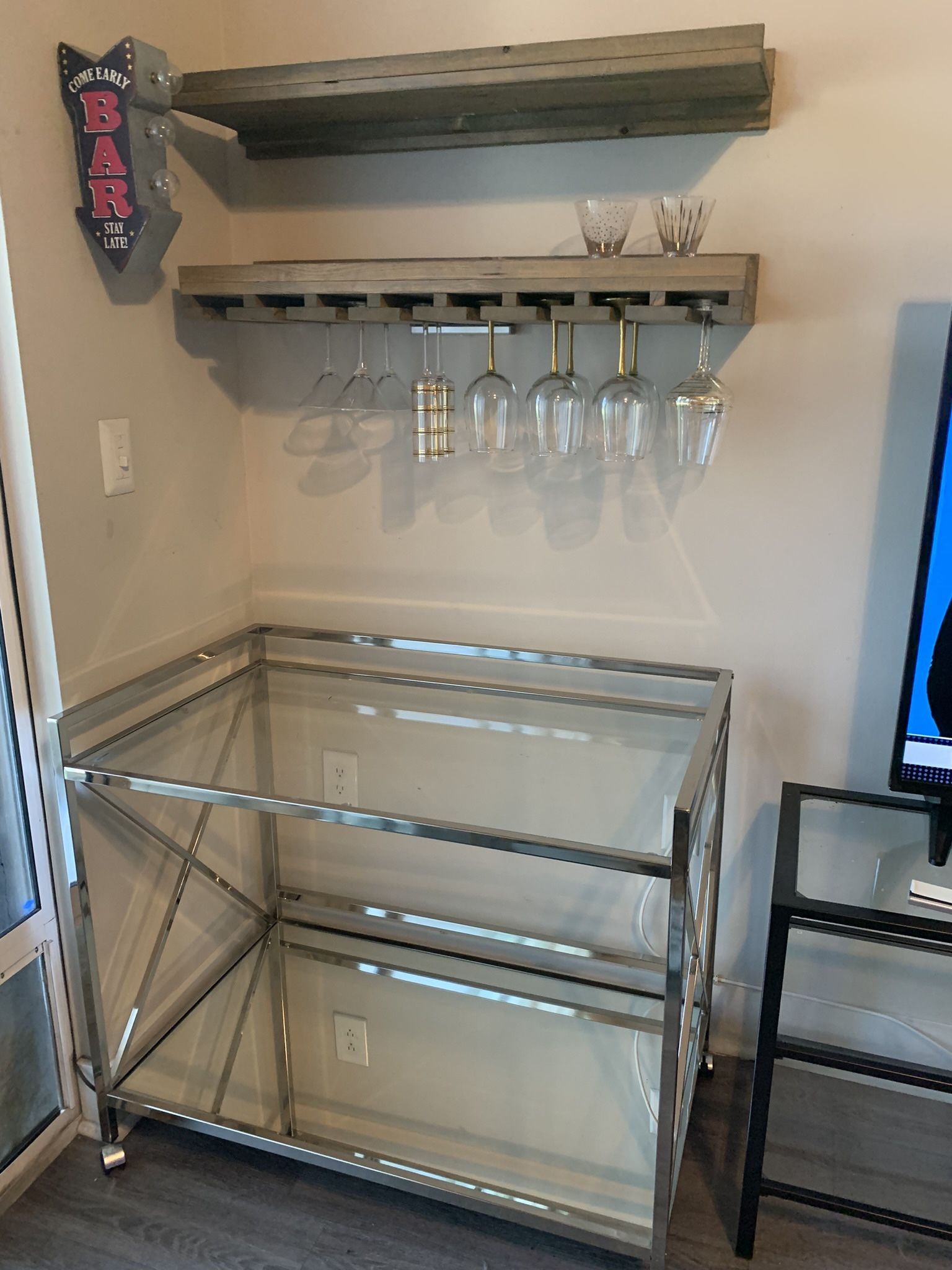 Glass and silver bar cart like new